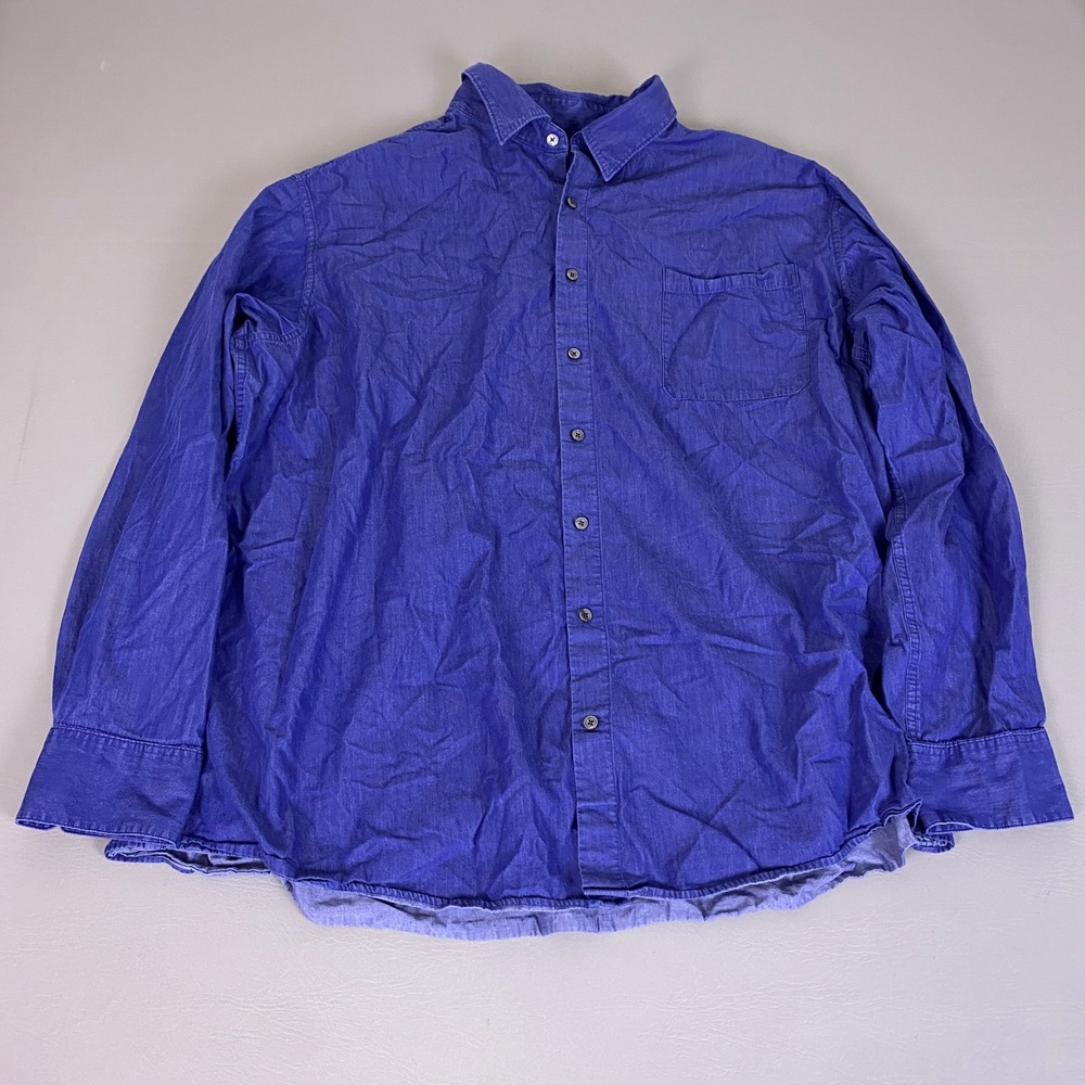 Claiborne Chambray Button Down Shirt Men's 3XLT Big & Tall Blue Long Sleeve